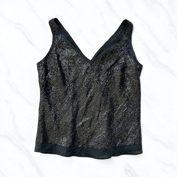 BANANA REPUBLIC Black Sequin Silk Blend Tank Top Size M - Picture 1 of 7